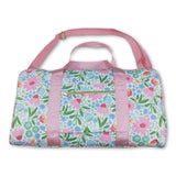Pink ruffle band floral adult women duffel bag