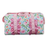 Pink ruffle band floral adult women duffel bag