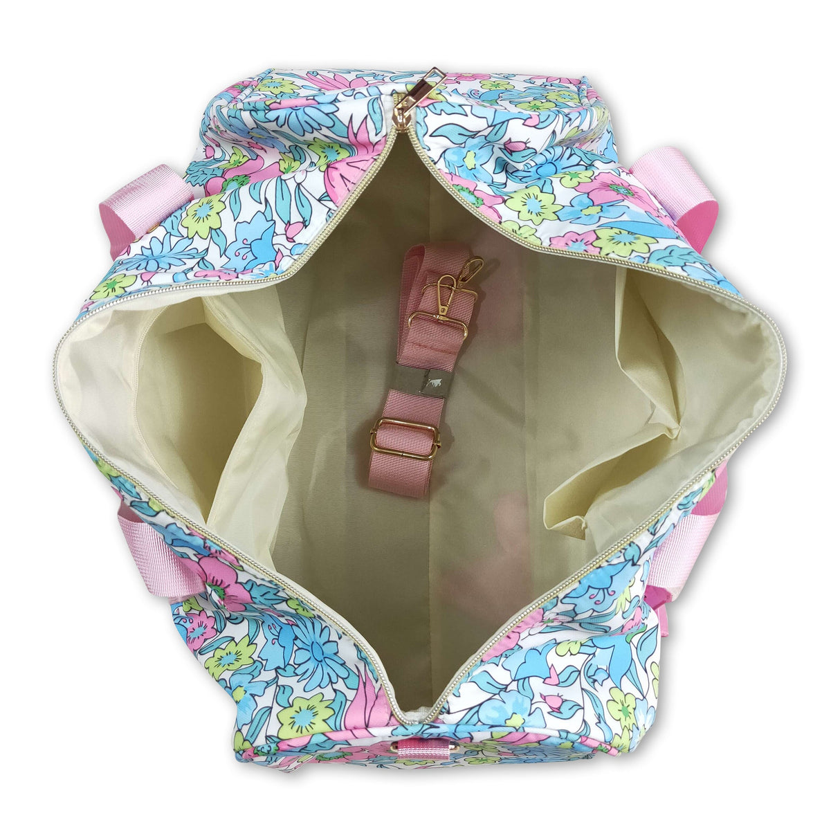 Pink ruffle band floral women duffel bag