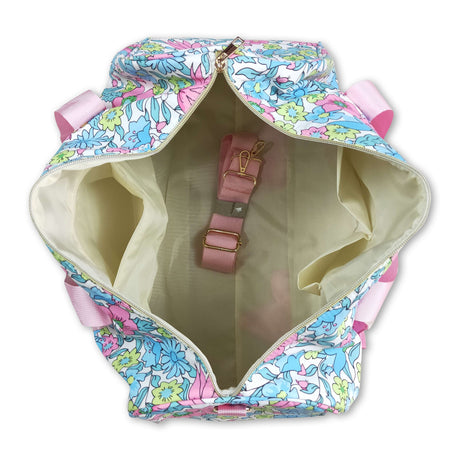Pink ruffle band floral women duffel bag