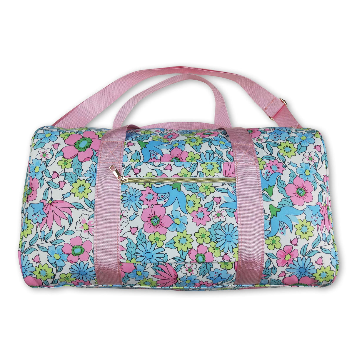 Pink ruffle band floral women duffel bag
