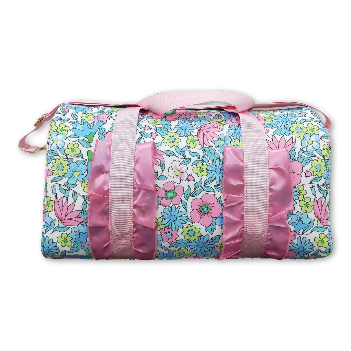 Pink ruffle band floral women duffel bag