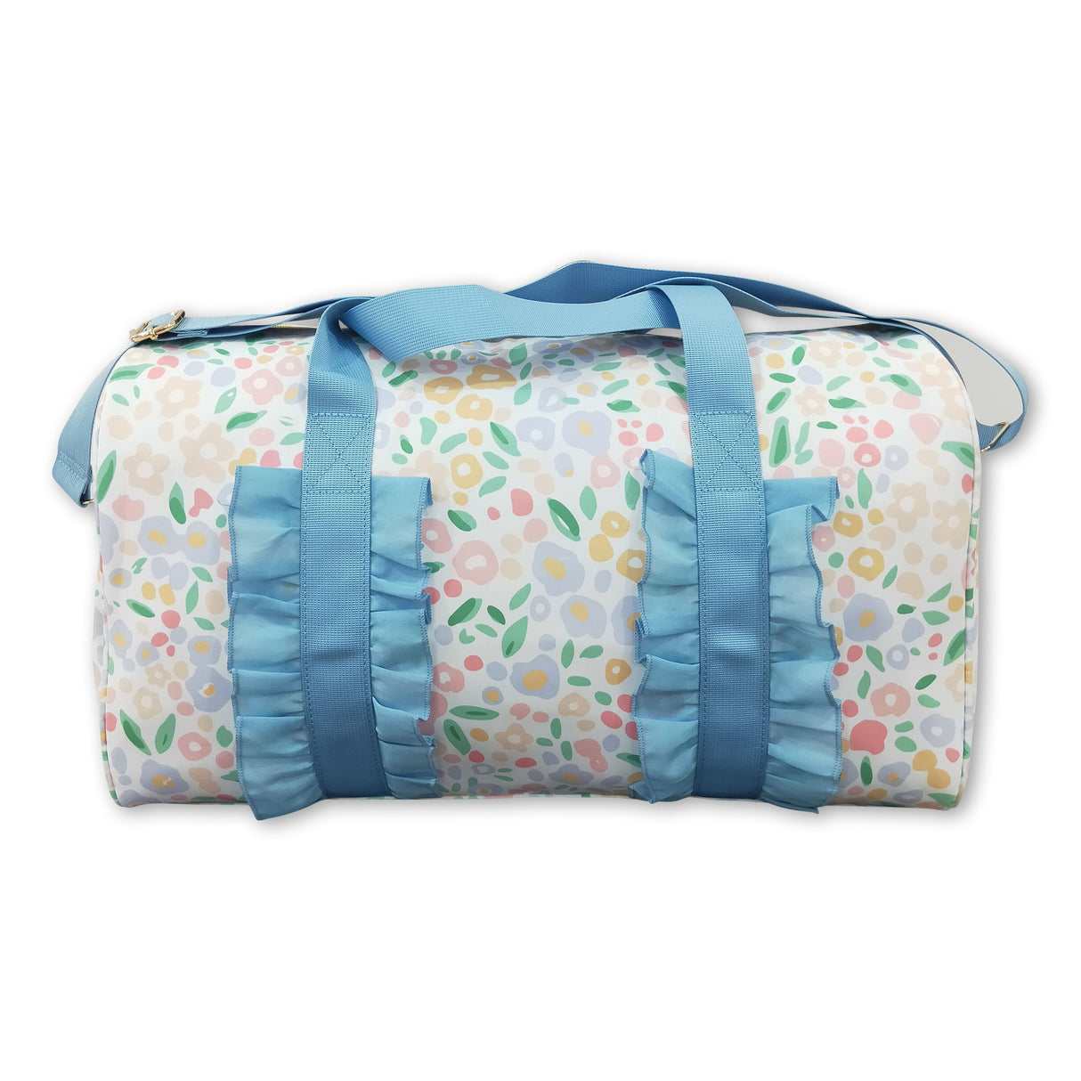 Light blue ruffle band floral women duffel bag