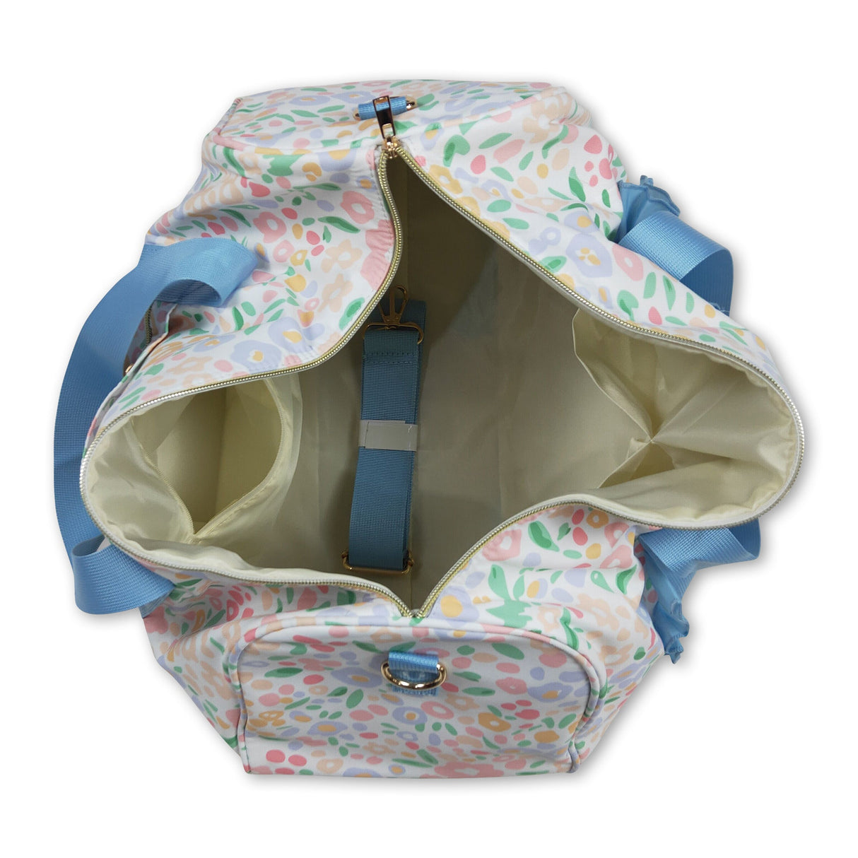 Light blue ruffle band floral women duffel bag