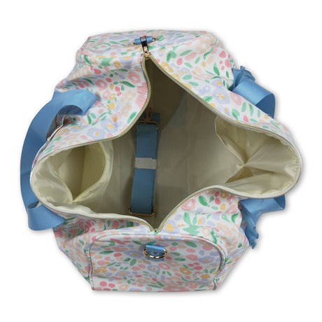 Light blue ruffle band floral women duffel bag