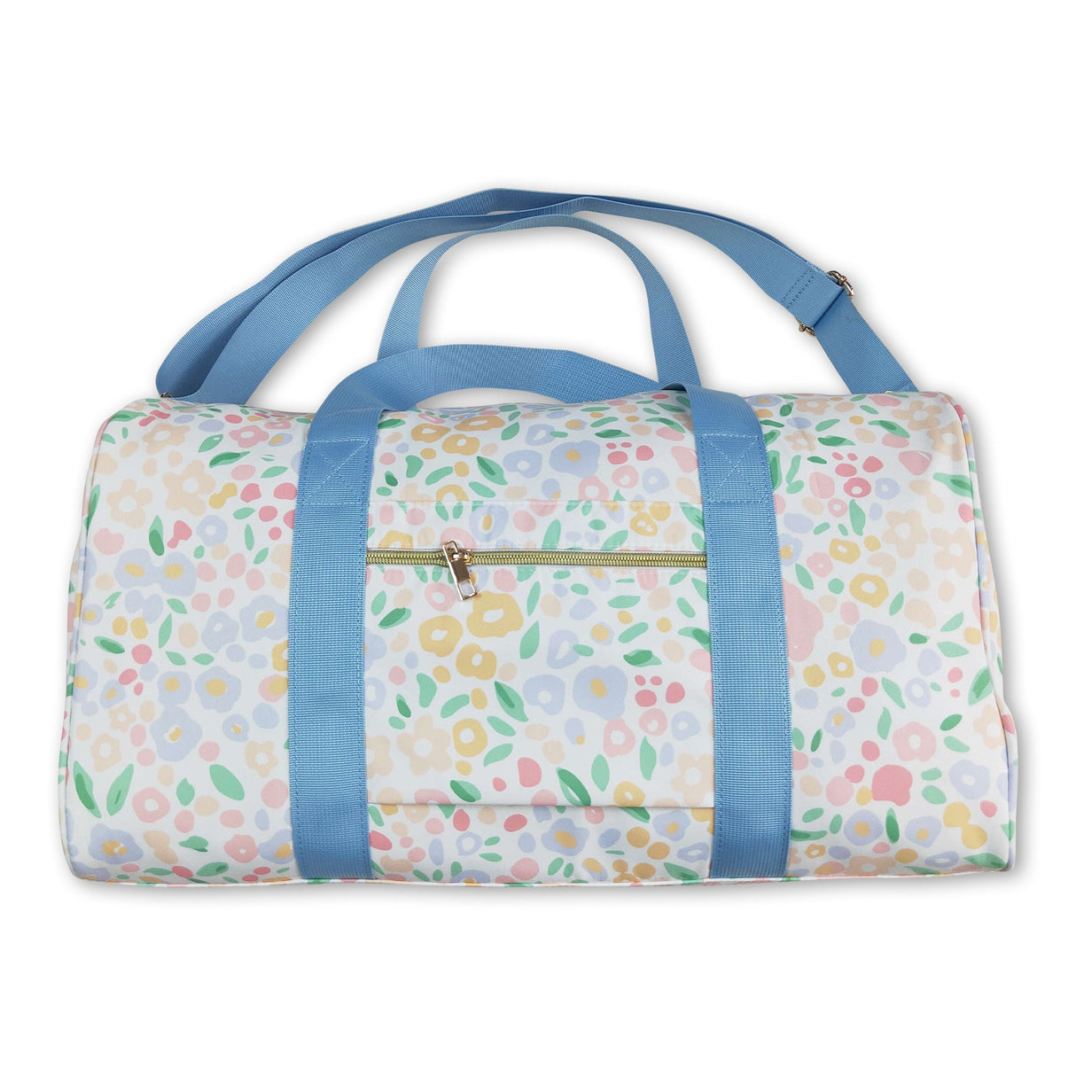 Light blue ruffle band floral women duffel bag