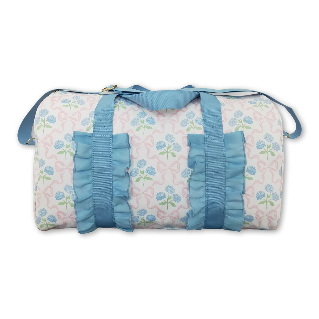 Light blue ruffle band floral bow women duffel bag
