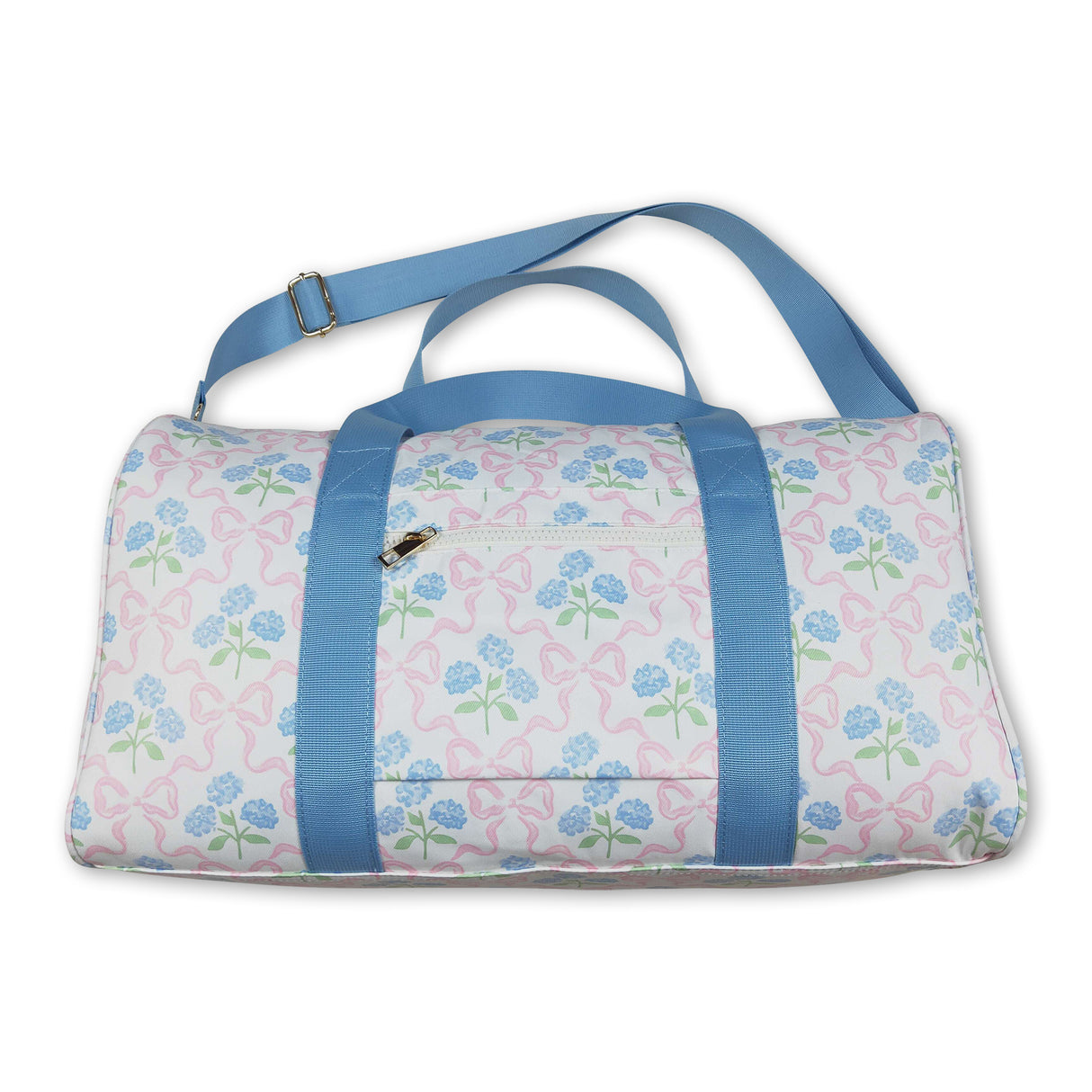 Light blue ruffle band floral bow women duffel bag