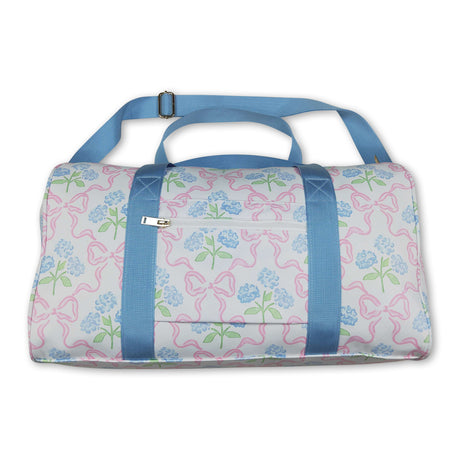 Light blue ruffle band floral bow women duffel bag