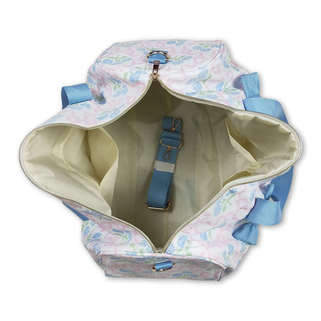 Light blue ruffle band floral bow women duffel bag