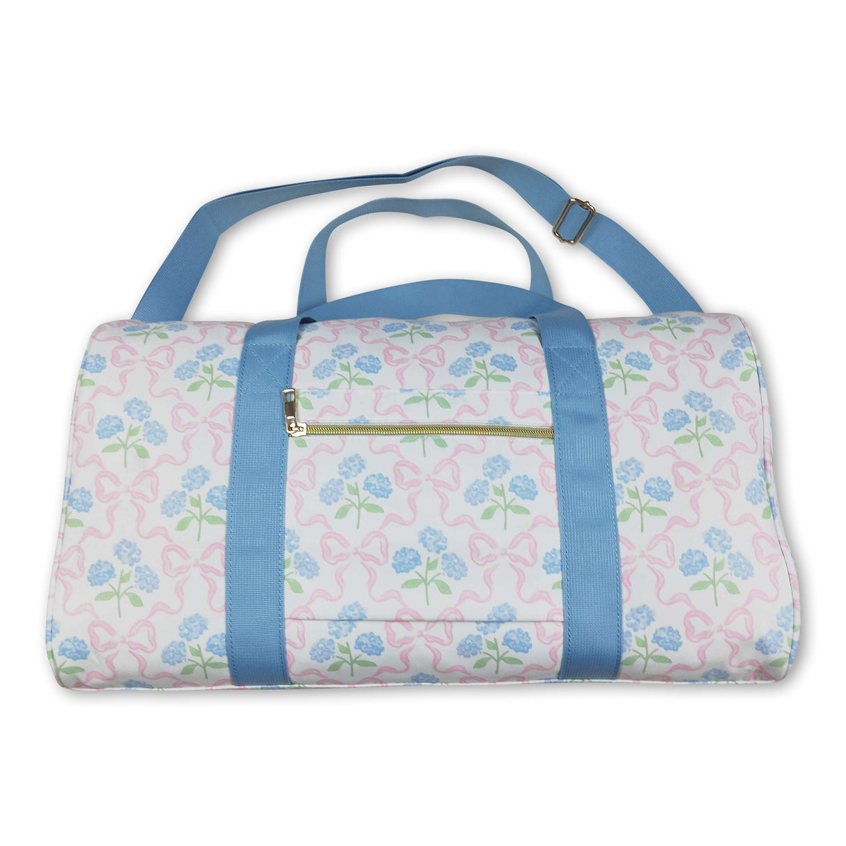 Light blue ruffle band floral bow women duffel bag