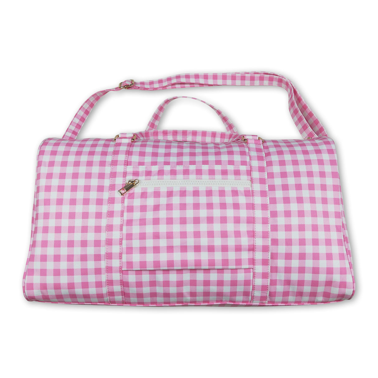 Pink plaid ruffle women duffel bag