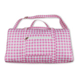 Pink plaid ruffle women duffel bag