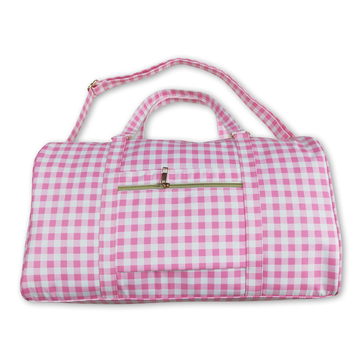 Pink plaid ruffle women duffel bag
