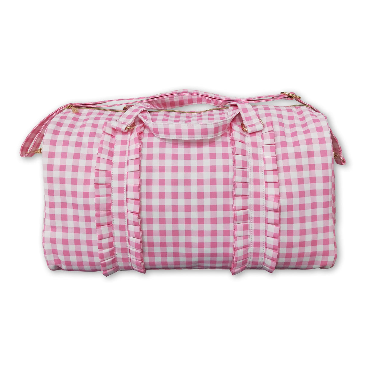 Pink plaid ruffle women duffel bag