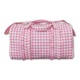 Pink plaid ruffle women duffel bag