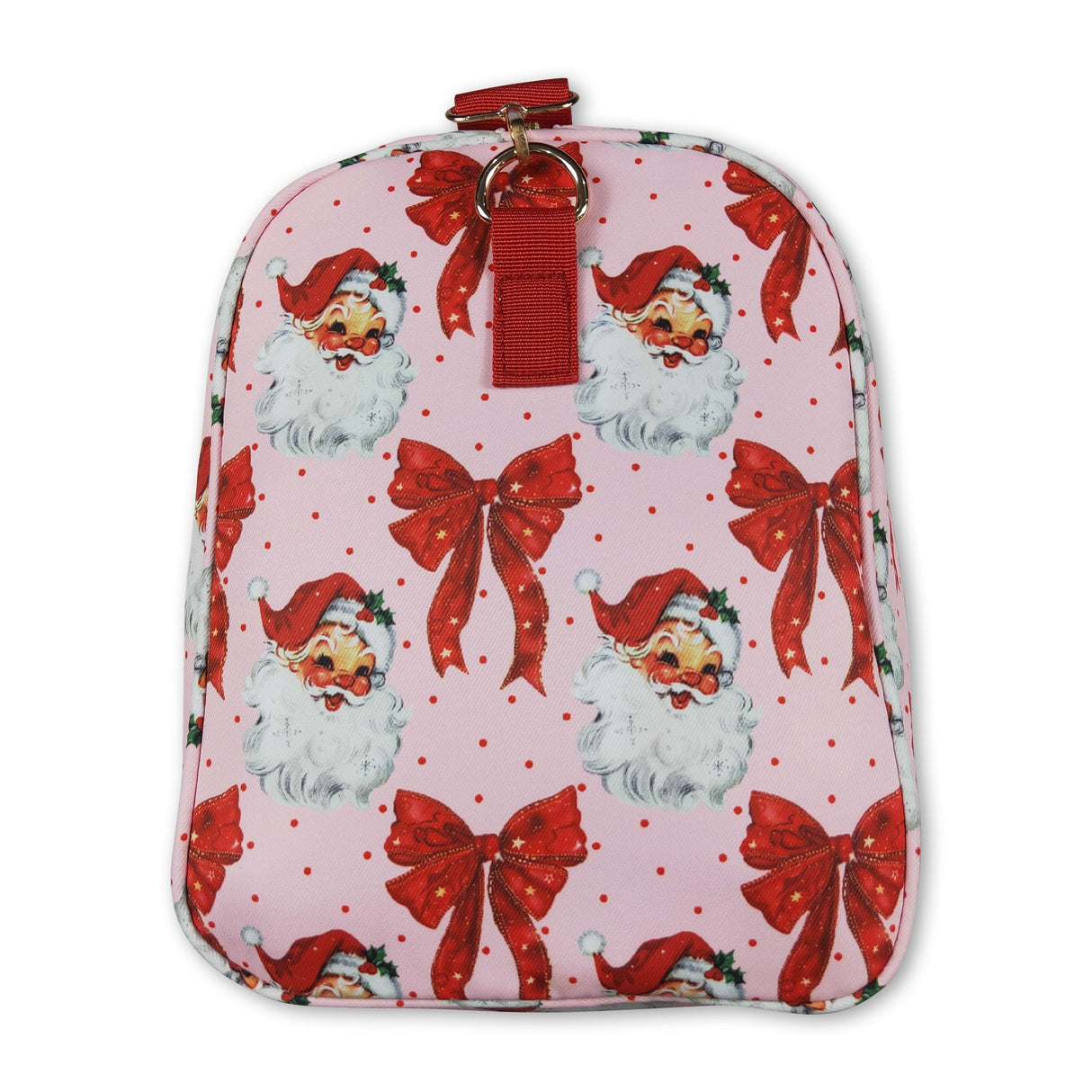 Red ruffle santa polka dots Christmas duffel bag