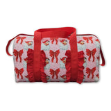 Red ruffle santa polka dots Christmas duffel bag