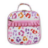 Pink ruffle leopard girls lunch box bag