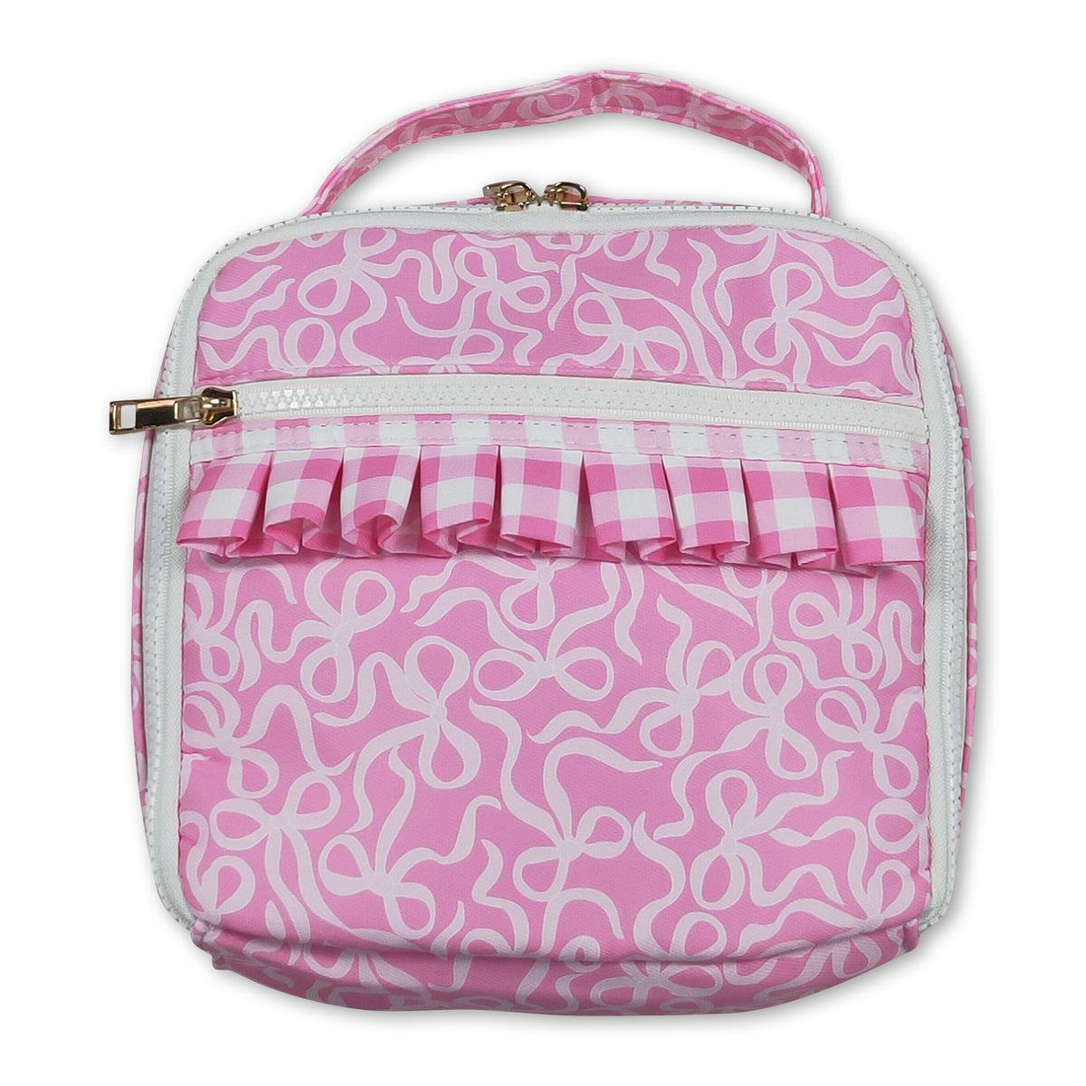 Pink ruffle bow kids girls lunch box bag