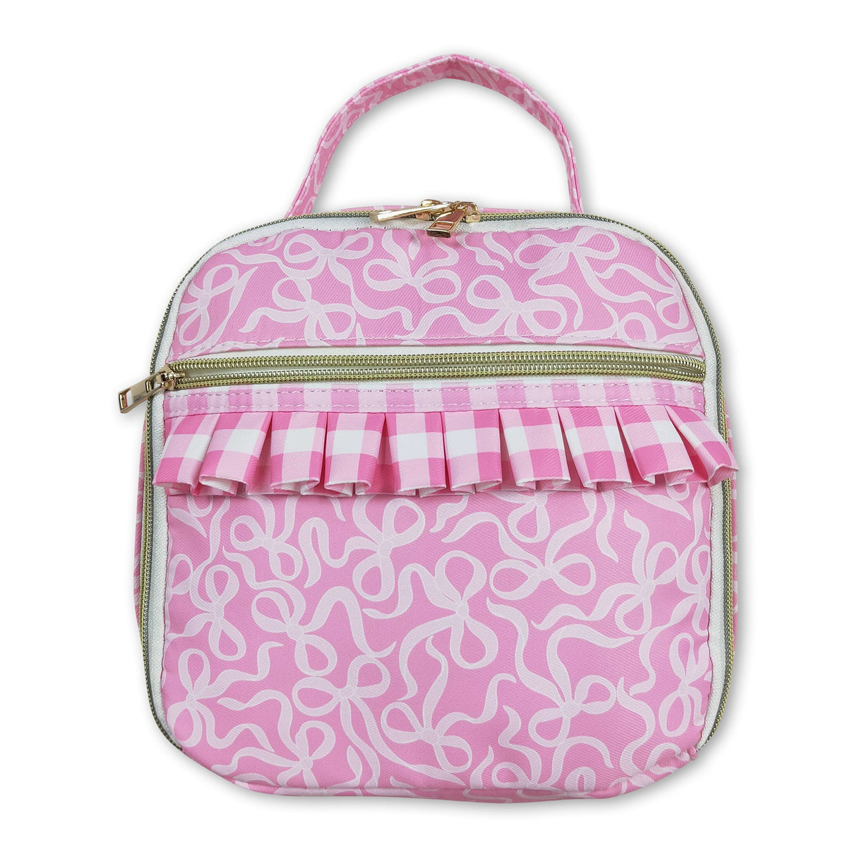 Pink ruffle bow kids girls lunch box bag
