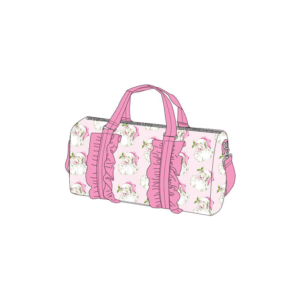 Pink ruffle santa Christmas duffel bag
