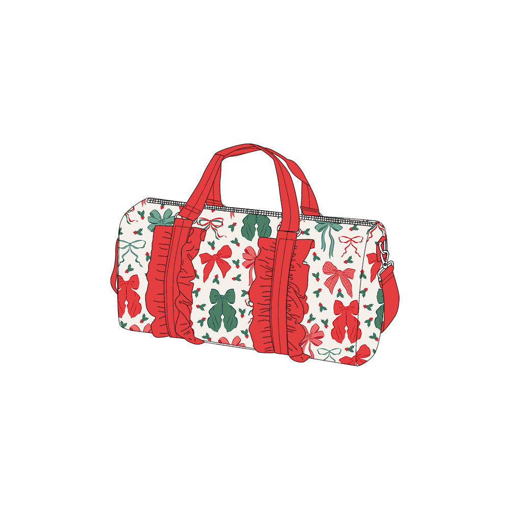 Green red bow Christmas duffel bags