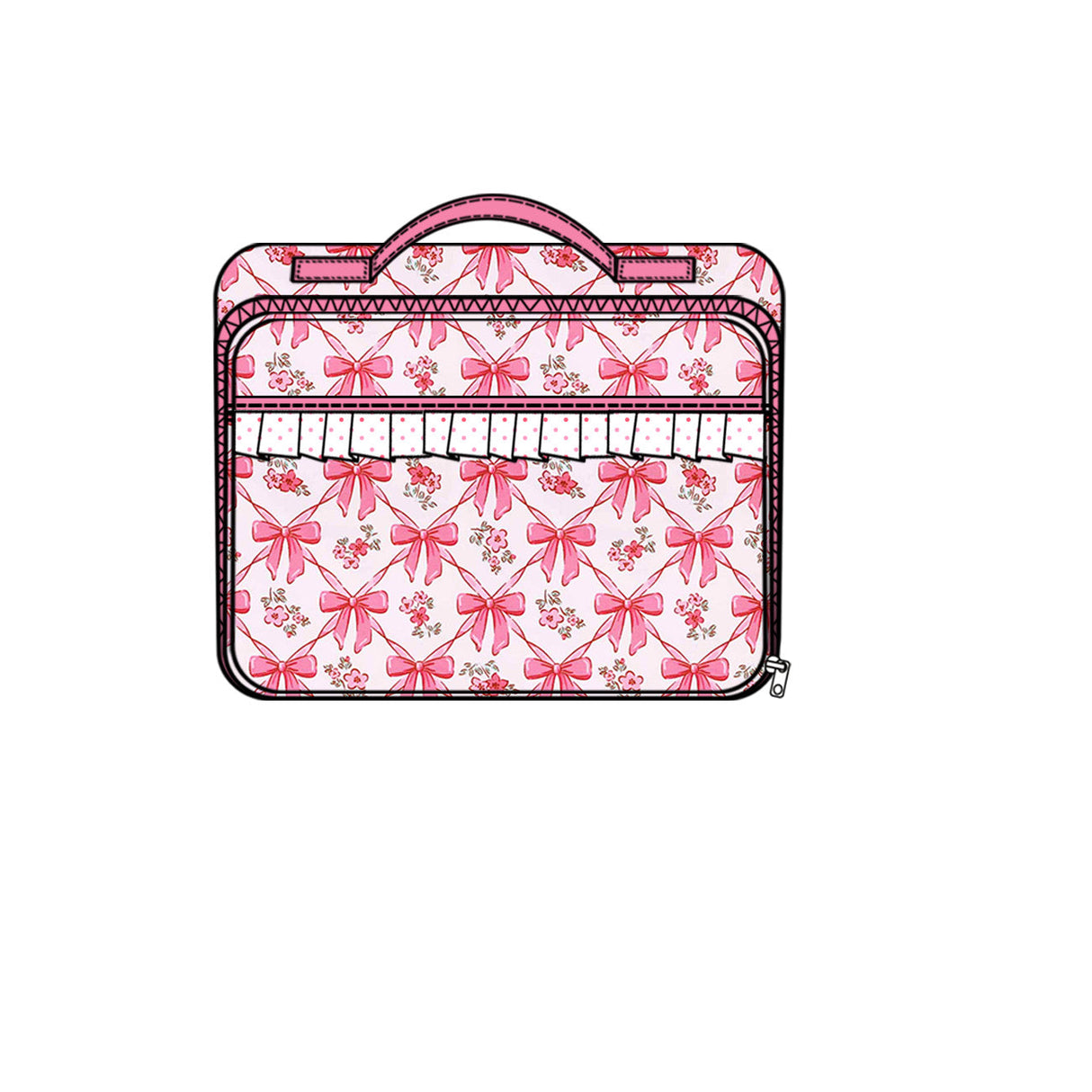 Polka dots ruffle pink bow floral girls lunch box bag
