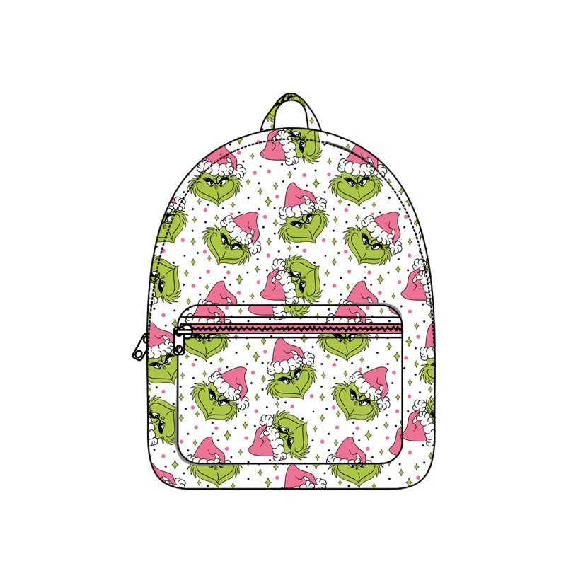 Pink Christmas hat green face kids girls backpack
