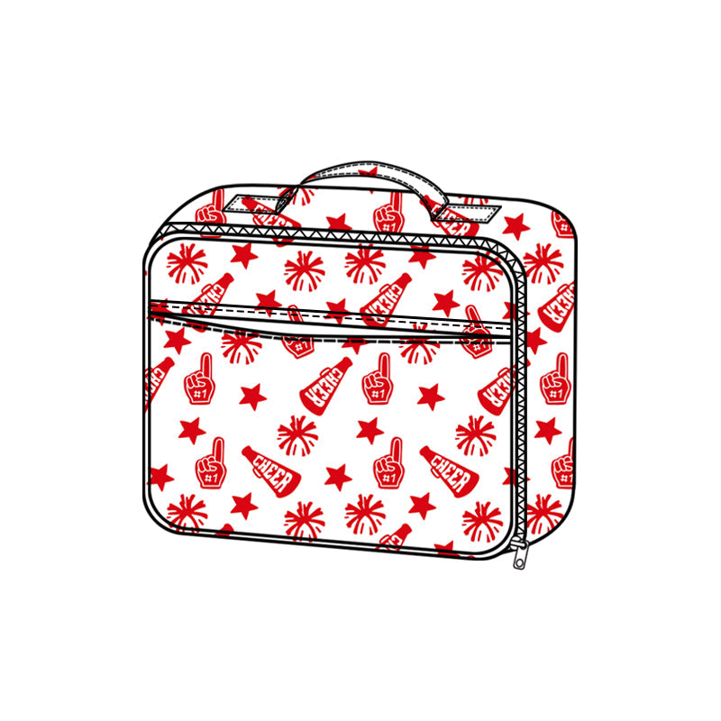 Red stars firework cheer kids girls lunch box bag