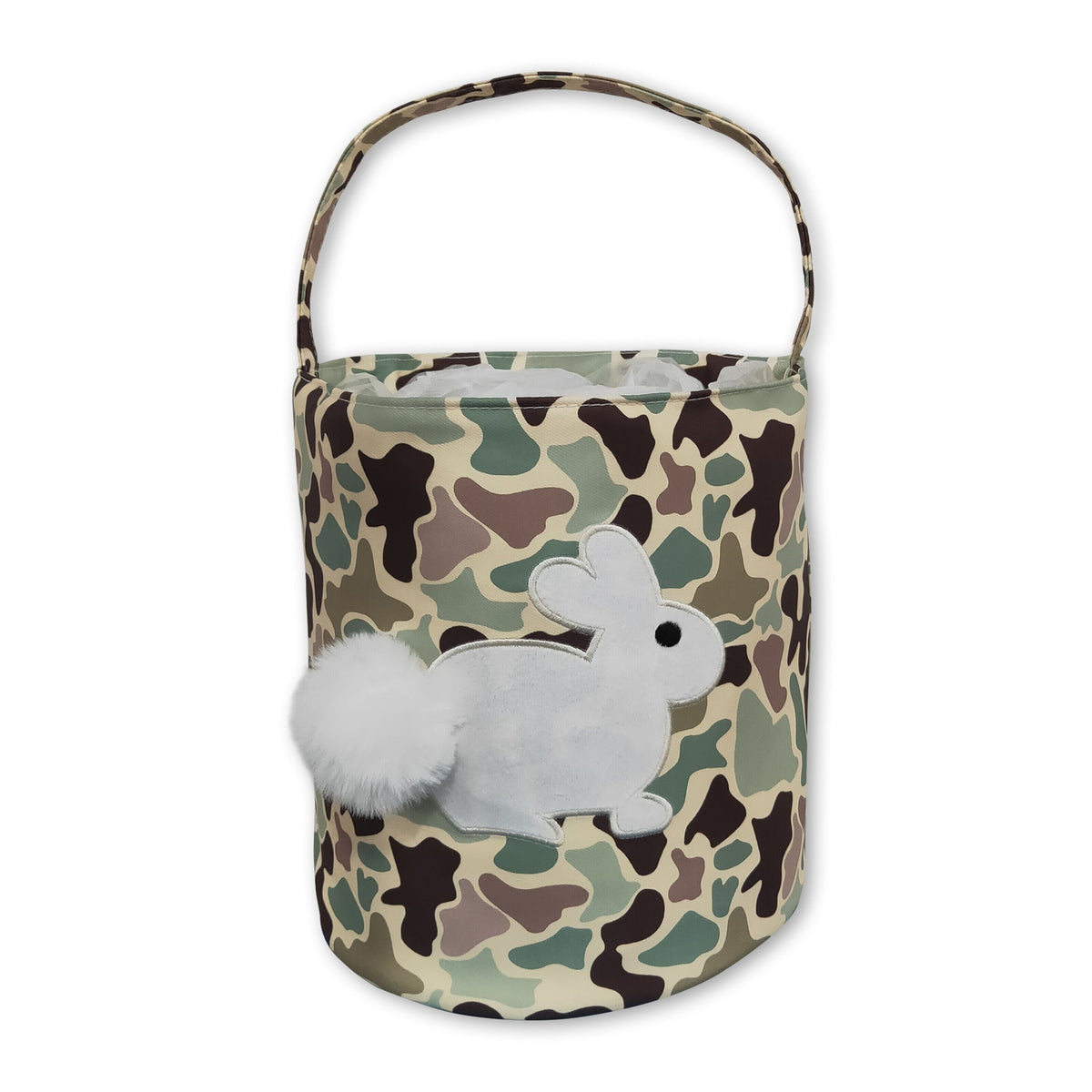 Beige camo rabbit embroidery kids boys Easter basket