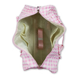 Pink plaid ruffle women duffel bag