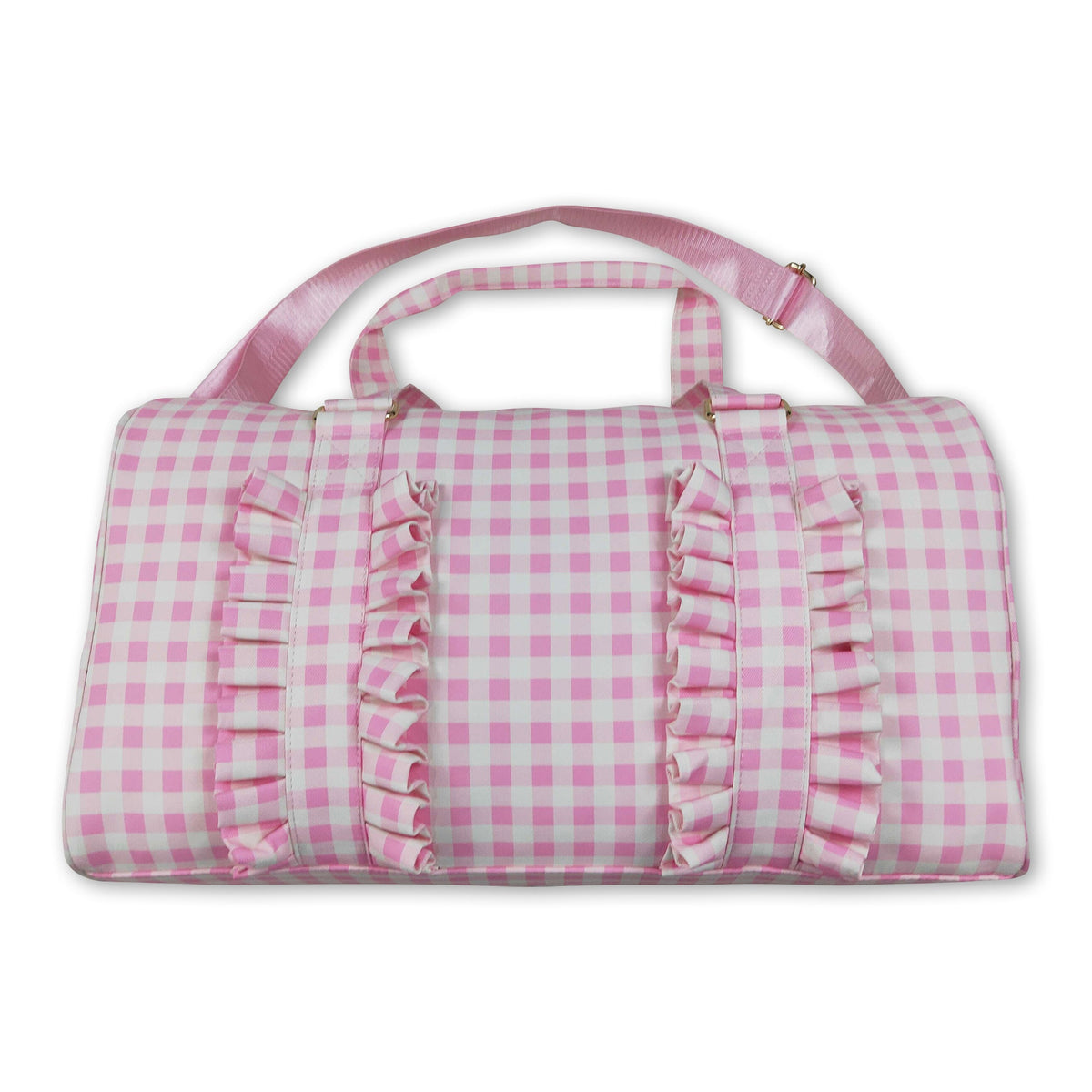Pink plaid ruffle women duffel bag