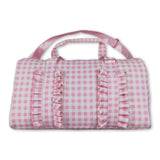 Pink plaid ruffle women duffel bag