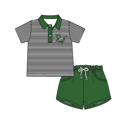 Deadline May 6 Green stripe polo shirt shorts boys team clothes
