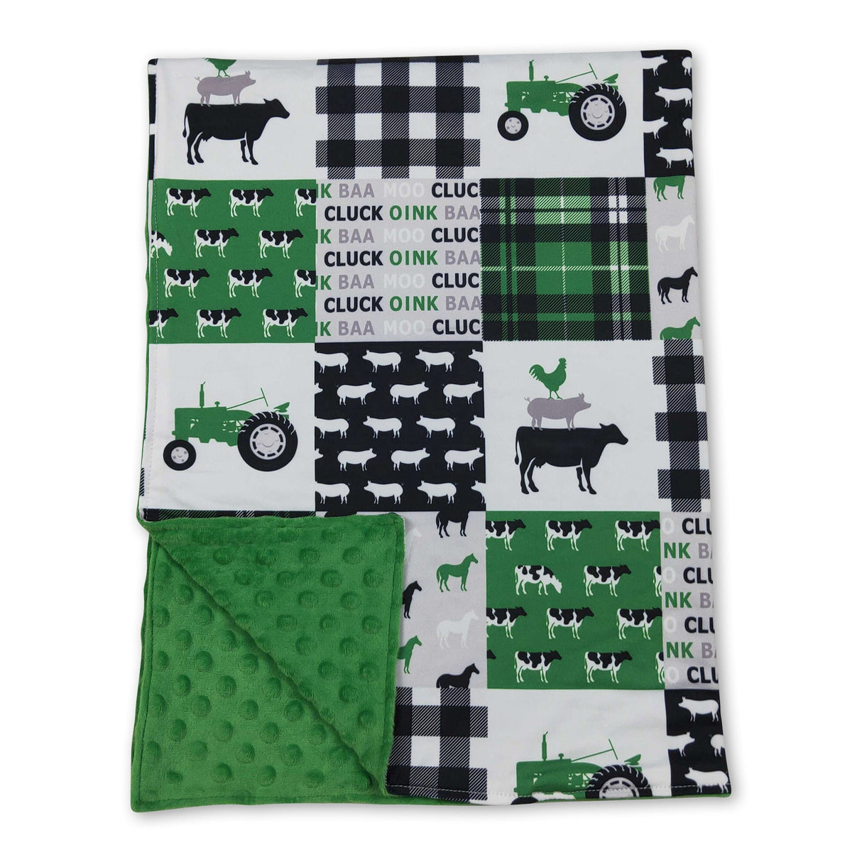 Green cow pig chicken tractor baby farm blankets
