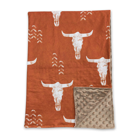 Brown bull skull baby kids western blankets