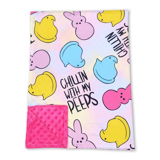 Chillin with my peeps bunny hot pink baby girls easter blankets