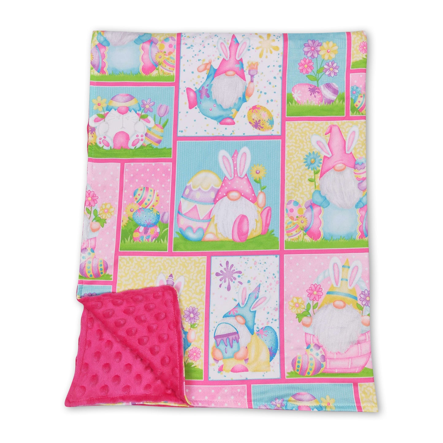 Eggs rabbit gnomies hot pink baby girls easter blankets