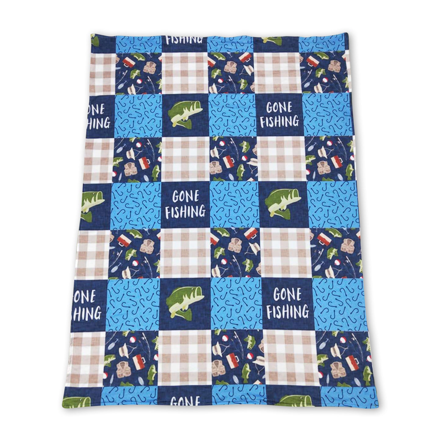 Gone fishing plaid patchwork baby kids blankets