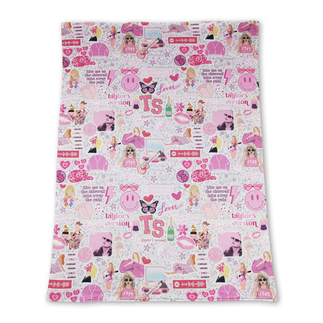 Pink smile butterfly heart glasses singer girls blanket
