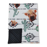 Highland cow cactus pumpkin western baby blanket