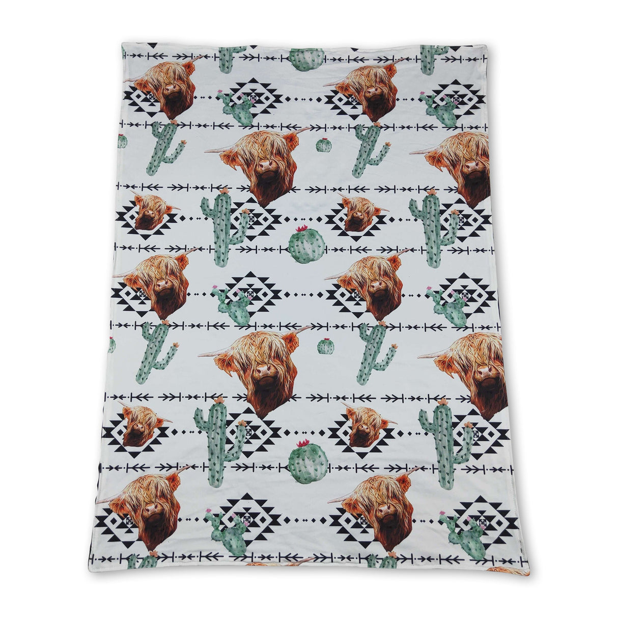 Highland cow cactus pumpkin western baby blanket