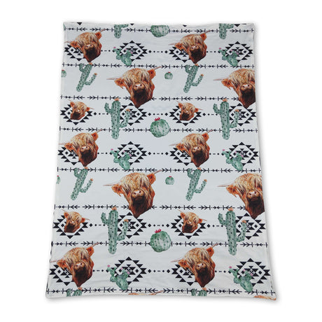 Highland cow cactus pumpkin western baby blanket