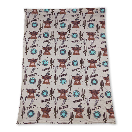 Highland cow cactus western baby blanket
