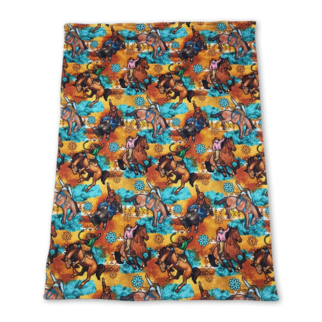 Turquoise horse rodeo baby kids western blankets