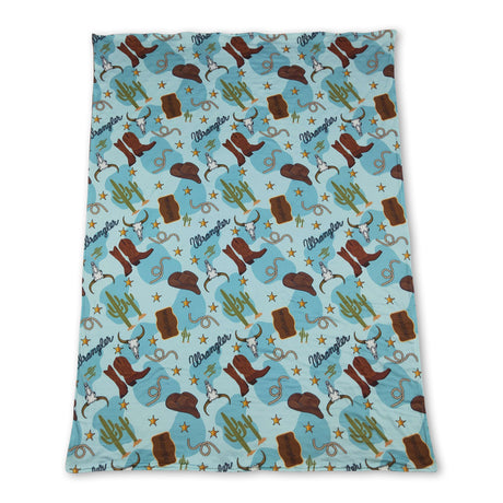 Bull skull boots hat cactus baby kids western blankets