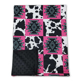 Pink aztec cow plaid baby girls western blankets