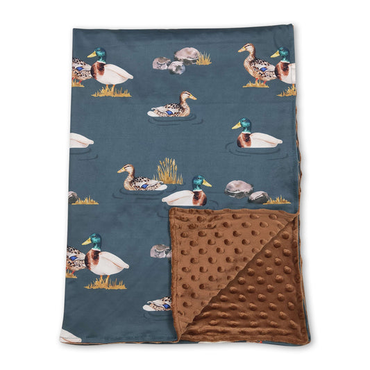 Brown minky polka dots duck hunting baby blanket