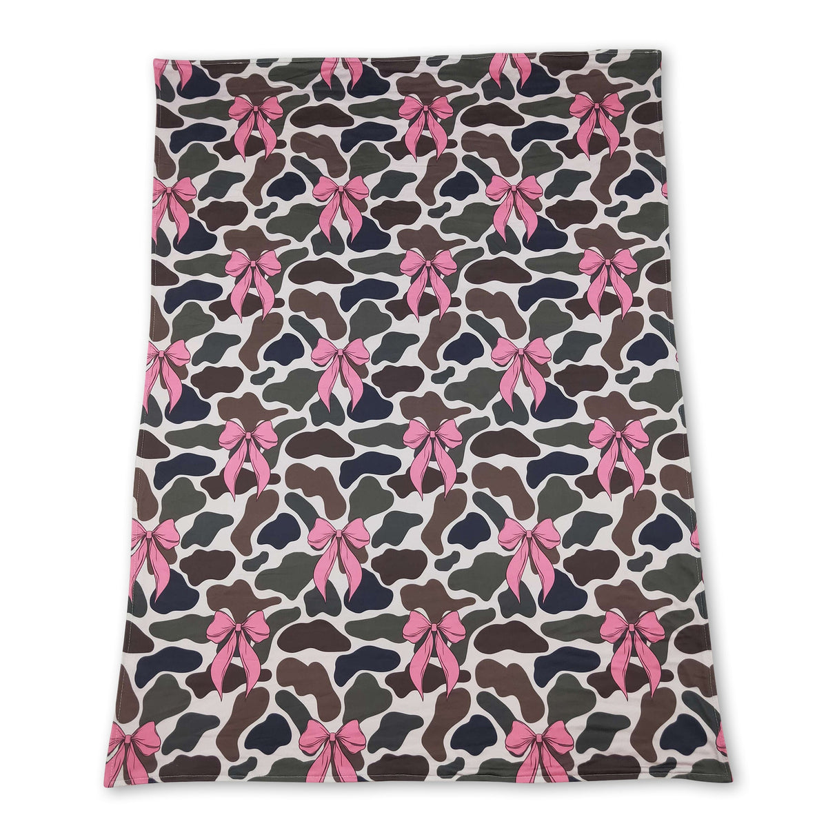 Pink bow camo baby girls blanket
